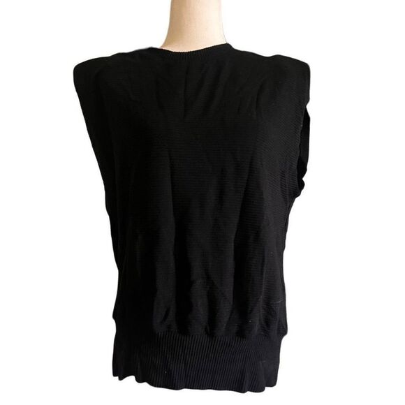 Realtakai black ribbed structured sleeveless blouse with shoulder pads measures - Picture 1 of 4